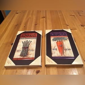 ASPARAGUS CARROTS CERAMIC TILE DECORATIVE WALL ART NWT WOOD FRAME NEW VIEW